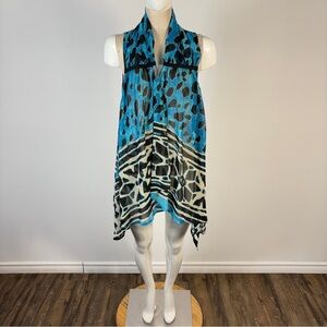 INC International Concepts Blue and Black Sleeveless Blouse 8